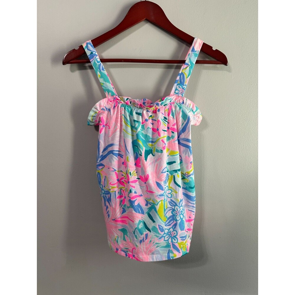 Lilly Pulitzer XS Jia Tank Top Shirt Bouse Pink Blue Floral Vacation Resort